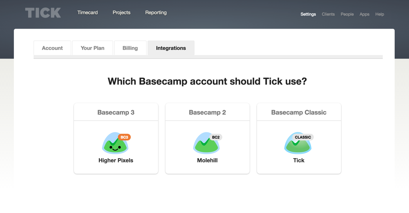 Selecting which Basecamp version to integrate with