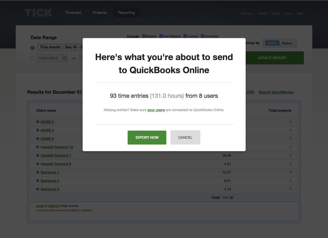 Tick and QuickBooks Online Integration