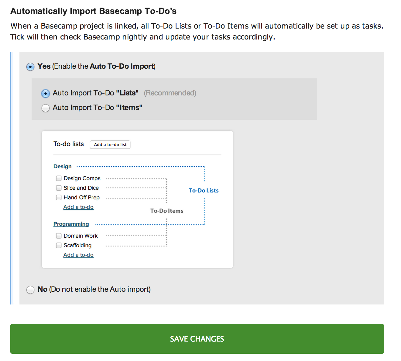 Import Basecamp to-do lists or to do items