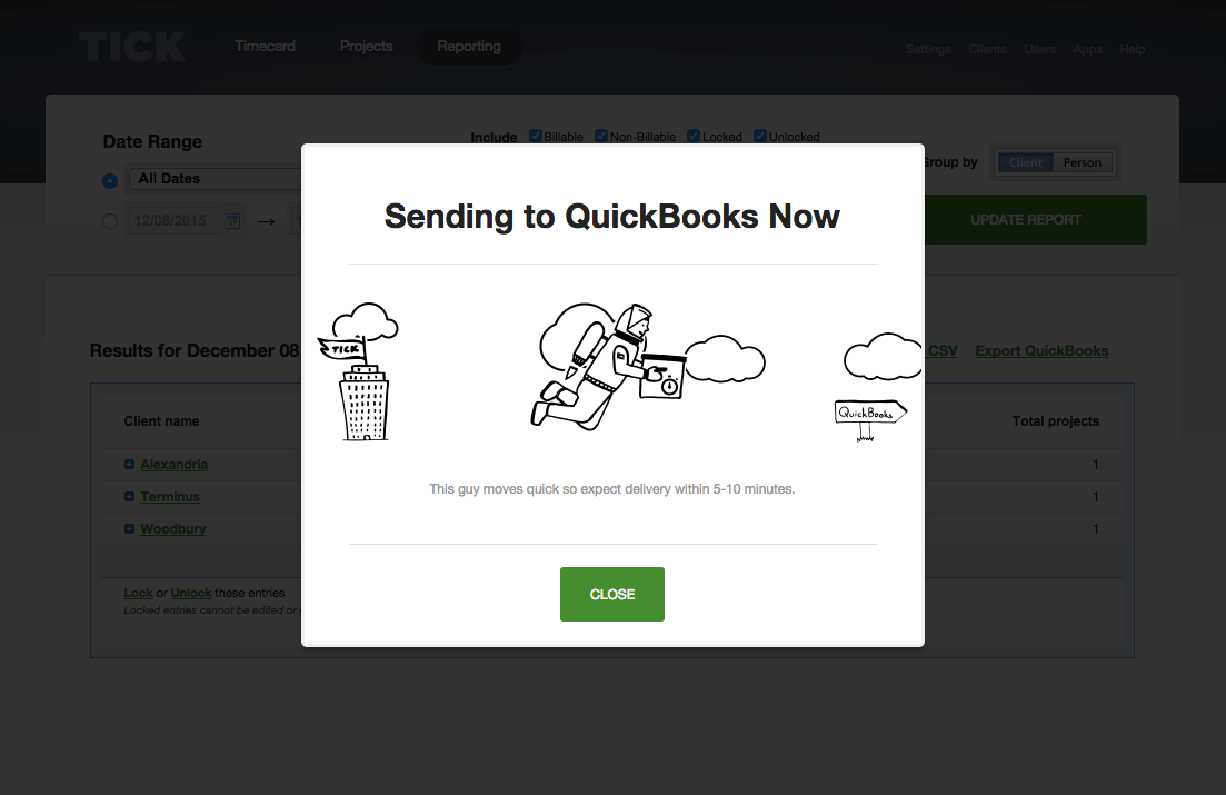 QuickBooks Export Confirm